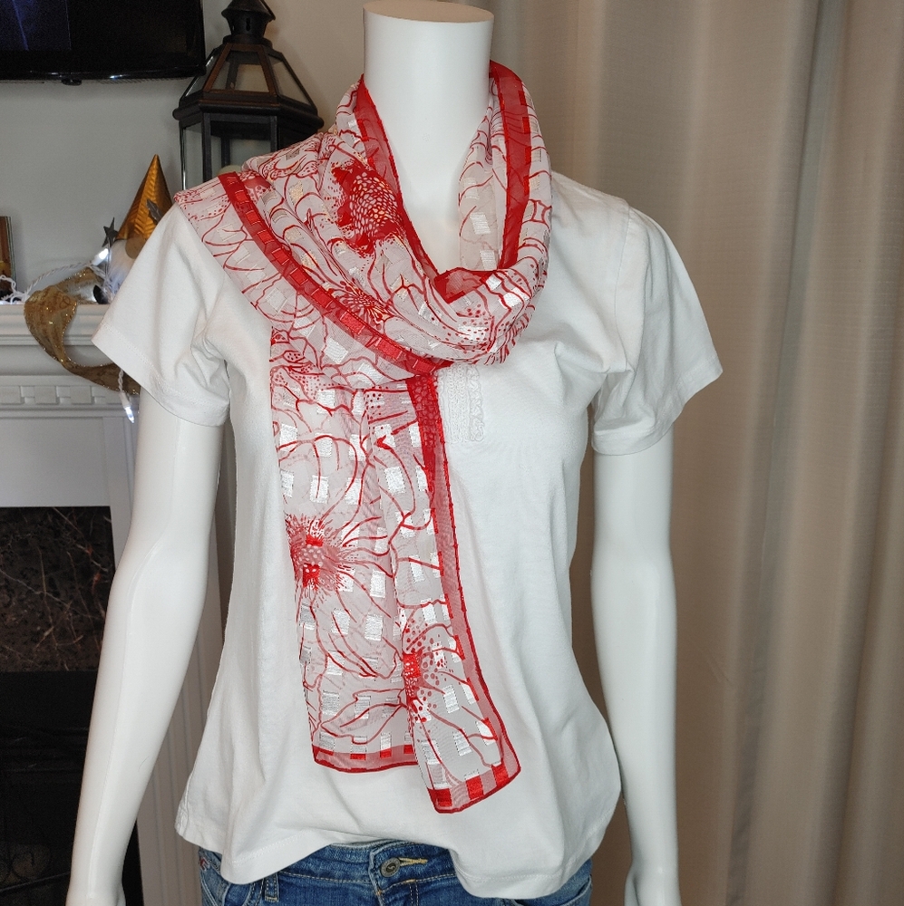 4 Scarf Bundle- Floral and Striped Scarf Set - Red,Coral - Picture 10 of 13